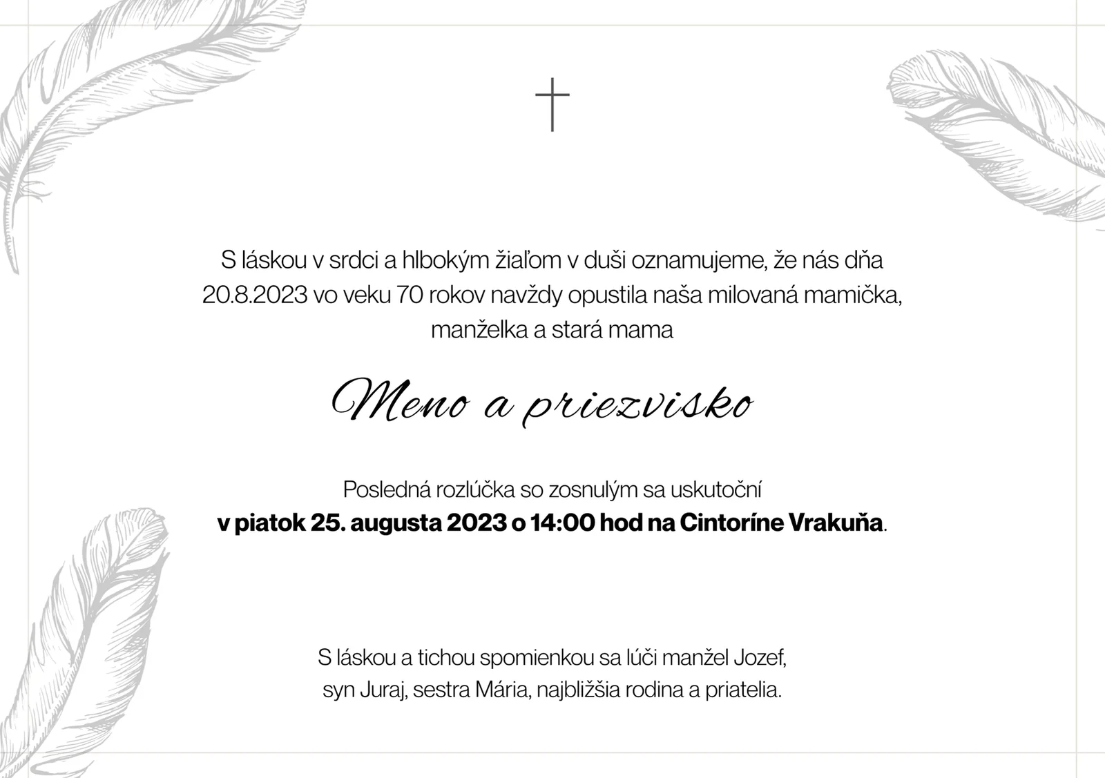 Smútočné oznámenie - vzor 4