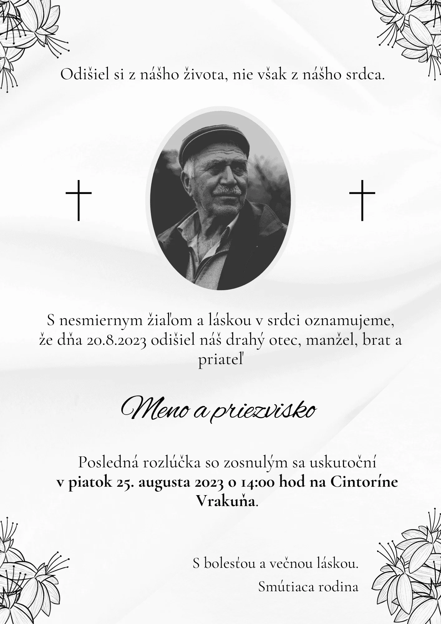 Smútočné oznámenie - vzor 2