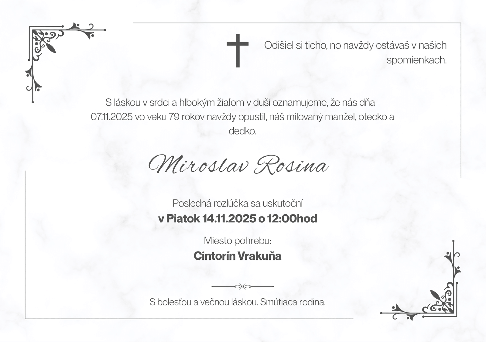 Smútočné oznámenie - Miroslav Rosina