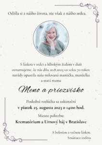 Spomienkové stránky a smútočné parte | Pohrebná služba Berino