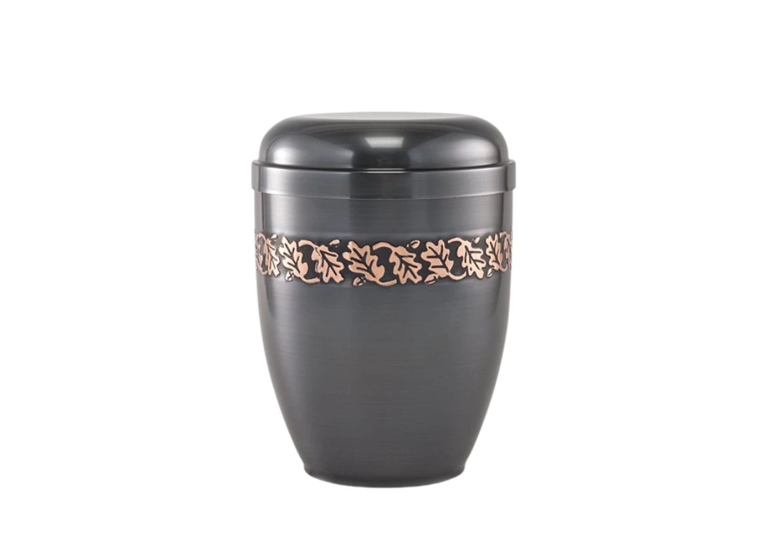 Medená urna Dubový list